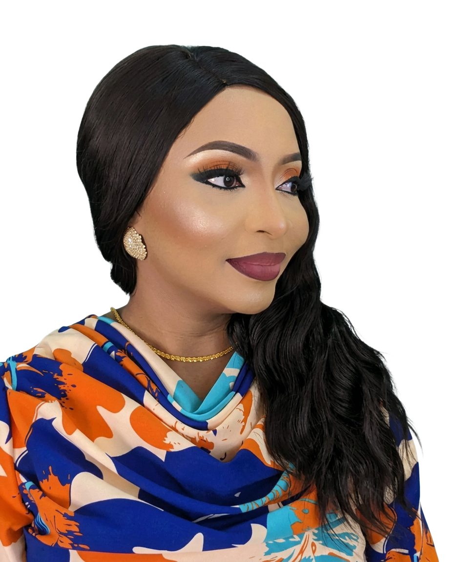 Warm-toned event makeup with sleek side-parted styling